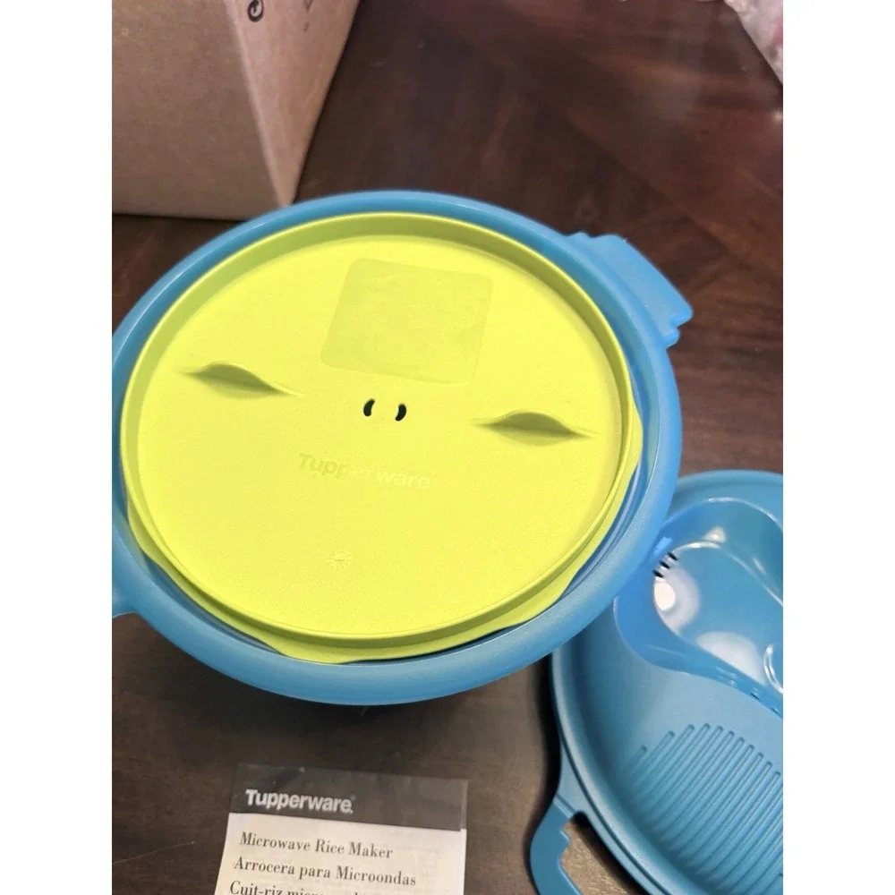 Tupperware 6451 Microwave Rice Maker Steamer Cooker 3 piece Teal  2.2 L
